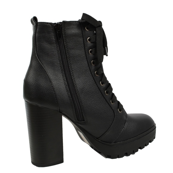 Restock Black Faux Leather Combat Lug Platform - Picture 3 of 7